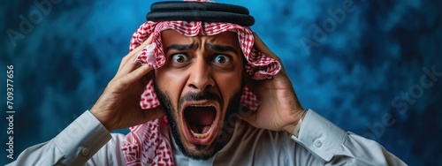 Arabic Male Horrified Good Looking Spacious Setting Generative AI photo