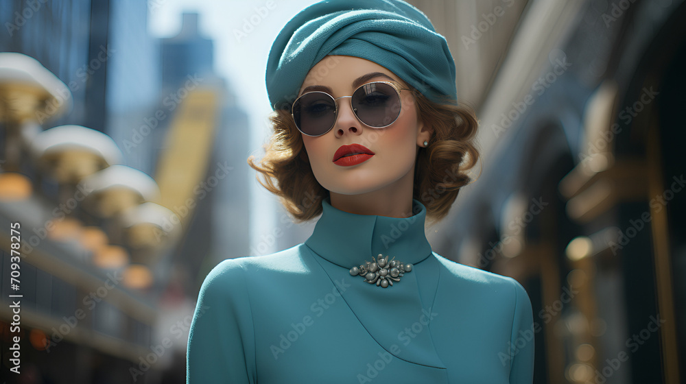 Beautiful female - retro style - visiting the city - close-up shot - stylish fashion - low angle shot. Beautiful female - retro style - visiting the city - close-up shot - stylish fashion - low angle shot.