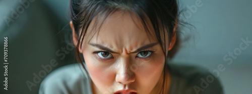 Asian Female Angry Beautiful Backdrop With Copyspace Generative AI