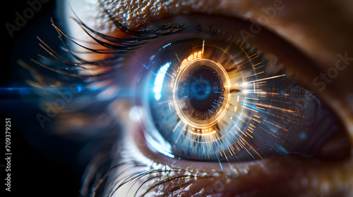 close up of futuristic augmented eye - future technology concept photo