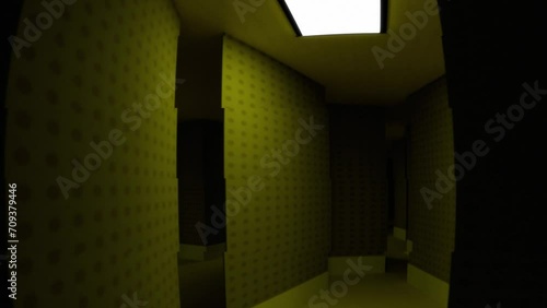 Scary 3d video render of an entity encounter in the backrooms, or of a bad dream.