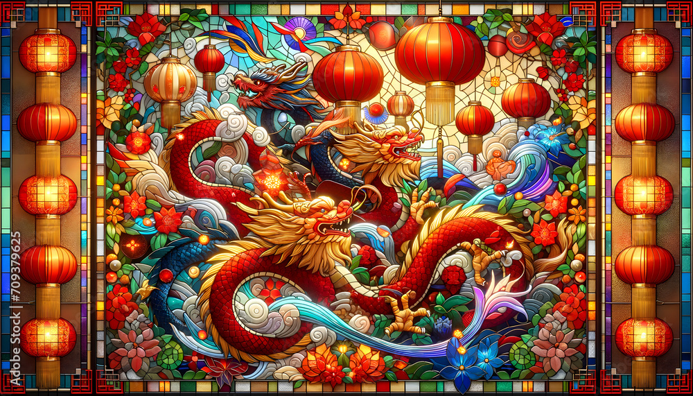Obraz premium stained glass chinese new year