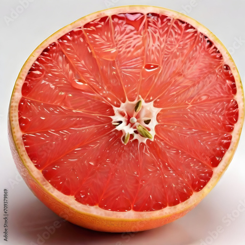 Grapefruit cut in half on a white background close-up