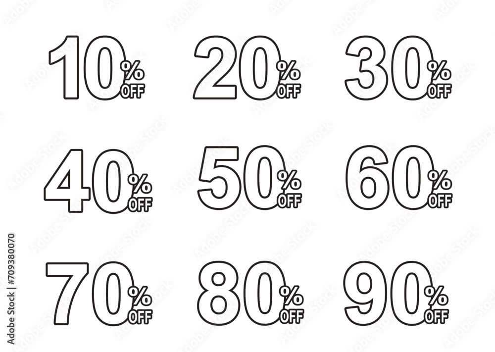 モノクロベースの割引表示POP数字セット モノクロベースの割引表示POP数字セット