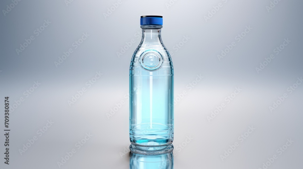 3D rendering design illustration of glass bottles or plastic bottles for clear mineral water drinks from natural mountains, without labels for customizable product mockup needs.