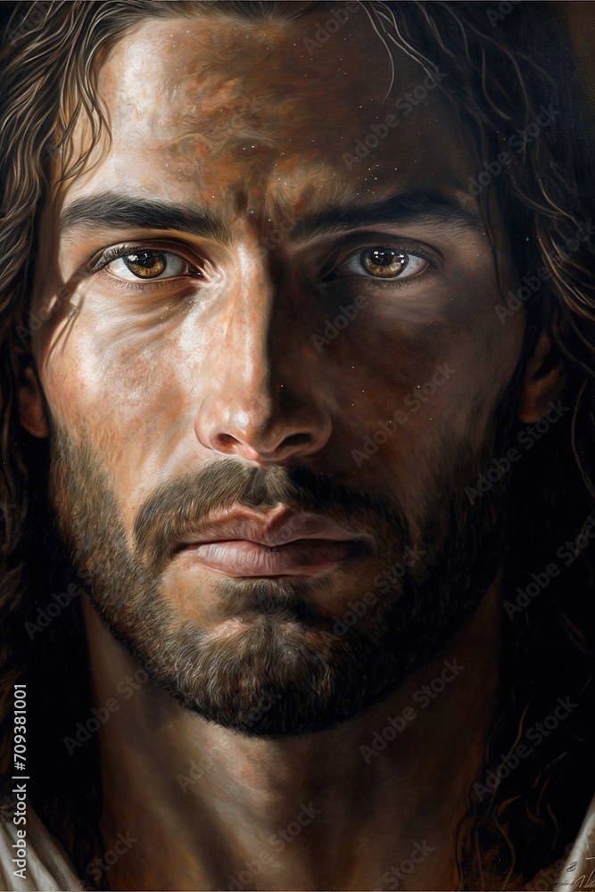Close-up portrait of a man in the image of Jesus Christ Close-up portrait of a man in the image of Jesus Christ