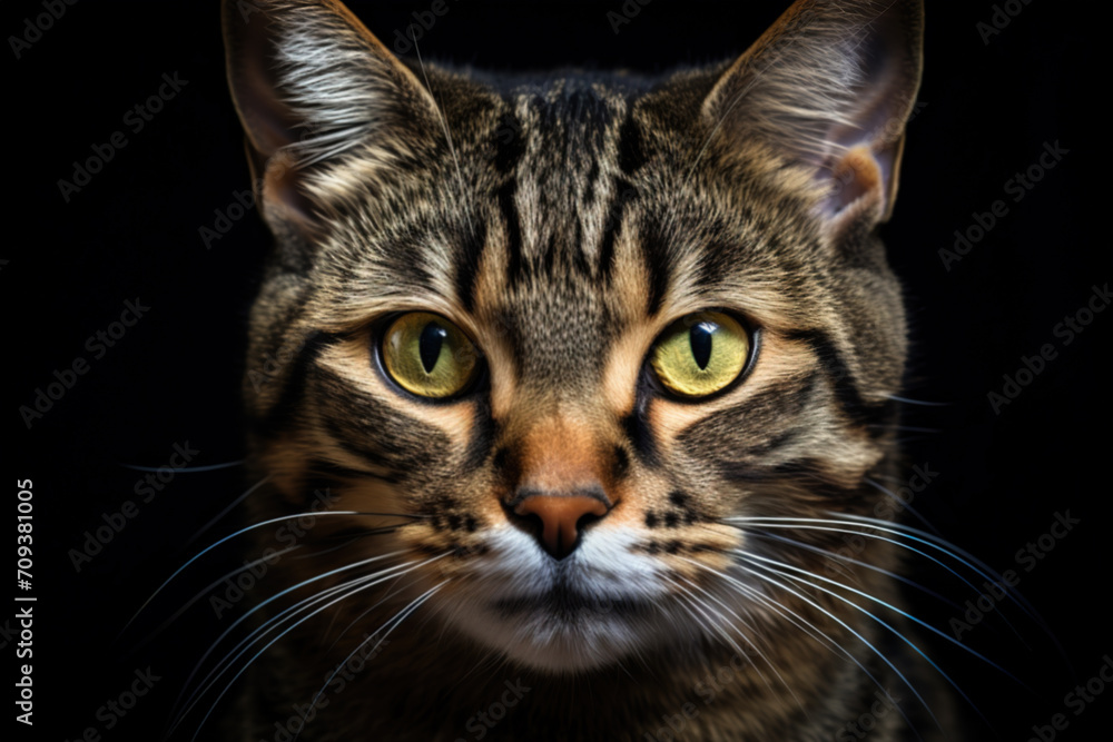 Brown tabby cat portrait with Intricate details