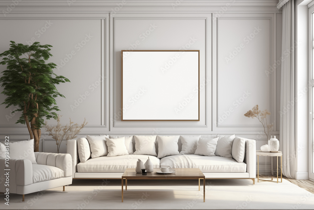 Fototapeta premium Blank white canvas empty in a luxury living room