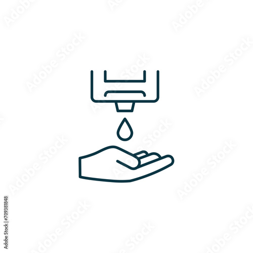 Hand Sanitizer Dispenser line icon. Hand soap drop line icon gel clean health concept.