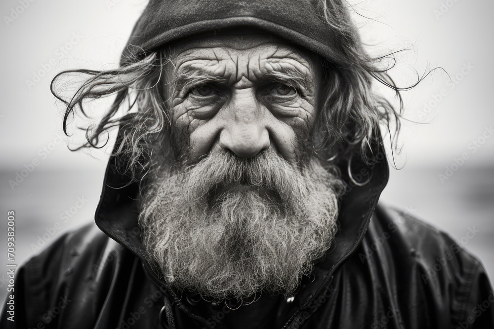 A black and white photo of an old man with a beard A black and white photo of an old man with a beard