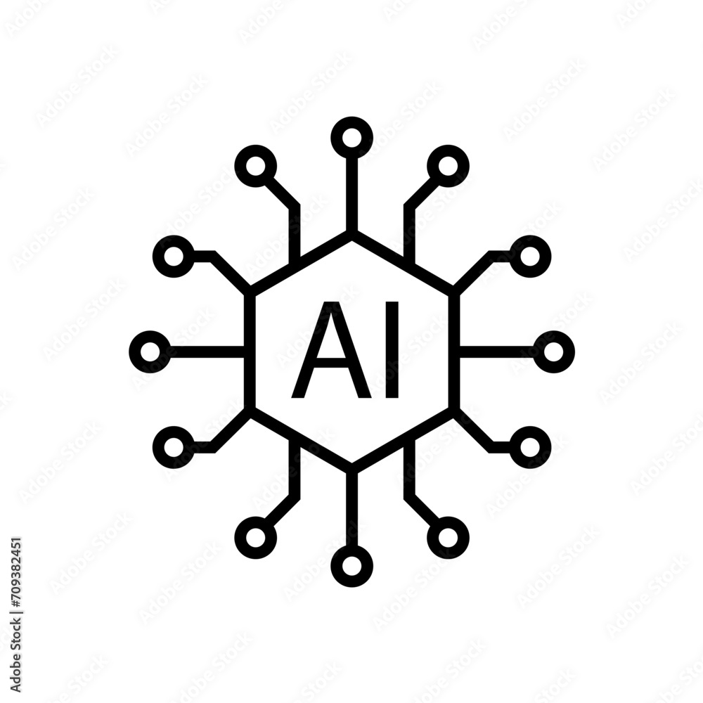 Artificial intelligence AI processor chip vector icon. Processor circuit ai line icon logo business technology symbol. Artificial intelligence AI processor chip vector icon. Processor circuit ai line icon logo business technology symbol.