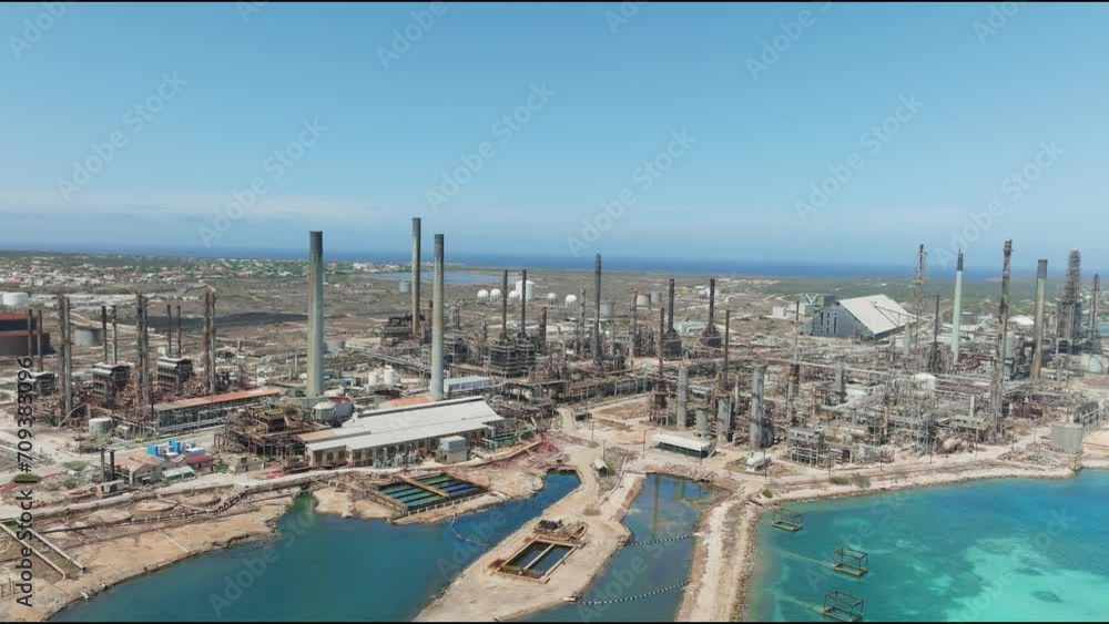 Oil Riggs Aruba Oil refinery San Nicolas Aruba, droneshot showing refinery and ...