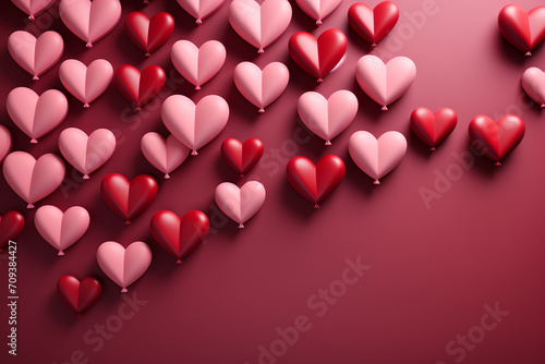 Valentine's day background with red hearts. 3d rendering photo