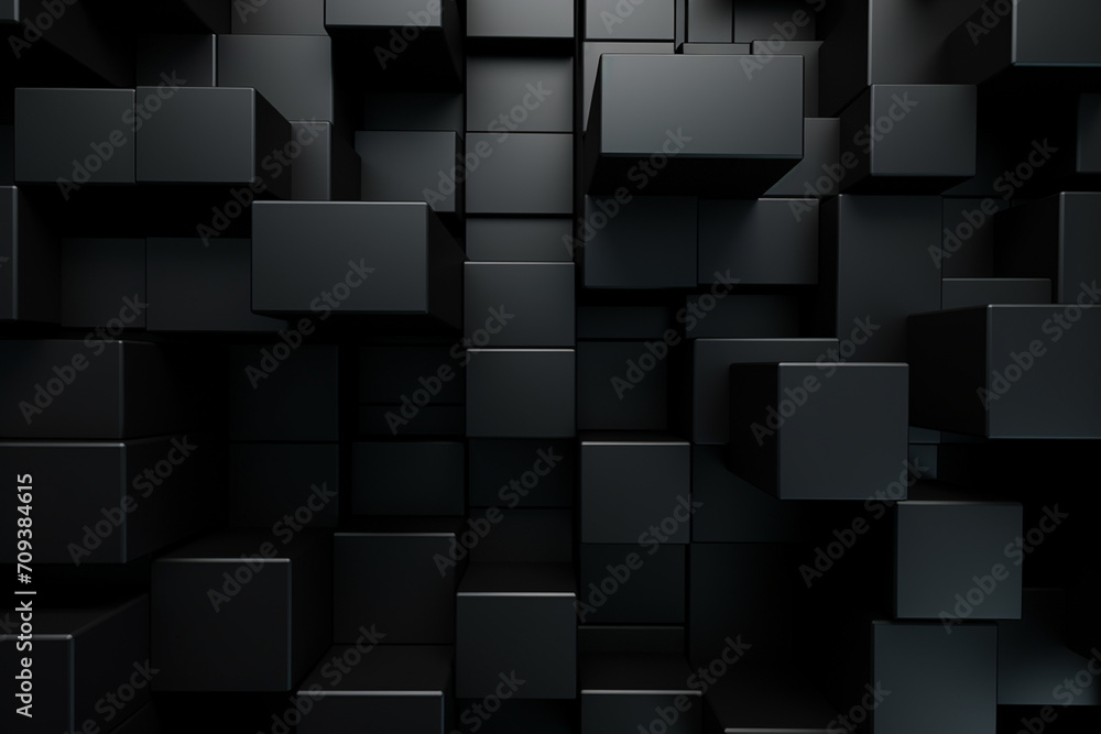 Abstract 3D render black geometric wall cube box quare Abstract 3D render black geometric wall cube box quare