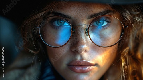A beautiful girl with glasses