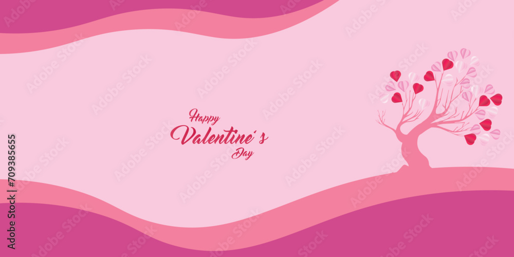 Valentine's day concept love illustration of tree with heart shaped leaves growing in paper cut style Valentine's day concept love illustration of tree with heart shaped leaves growing in paper cut style
