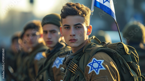 Young Israeli soldiers in uniform on the front lines. photo