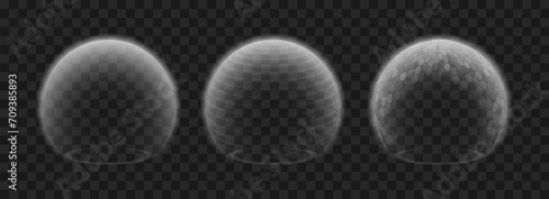 Force field shield bubble set isolated barrier on transparency. Force shield effect immune safety defence firewall futuristic ball