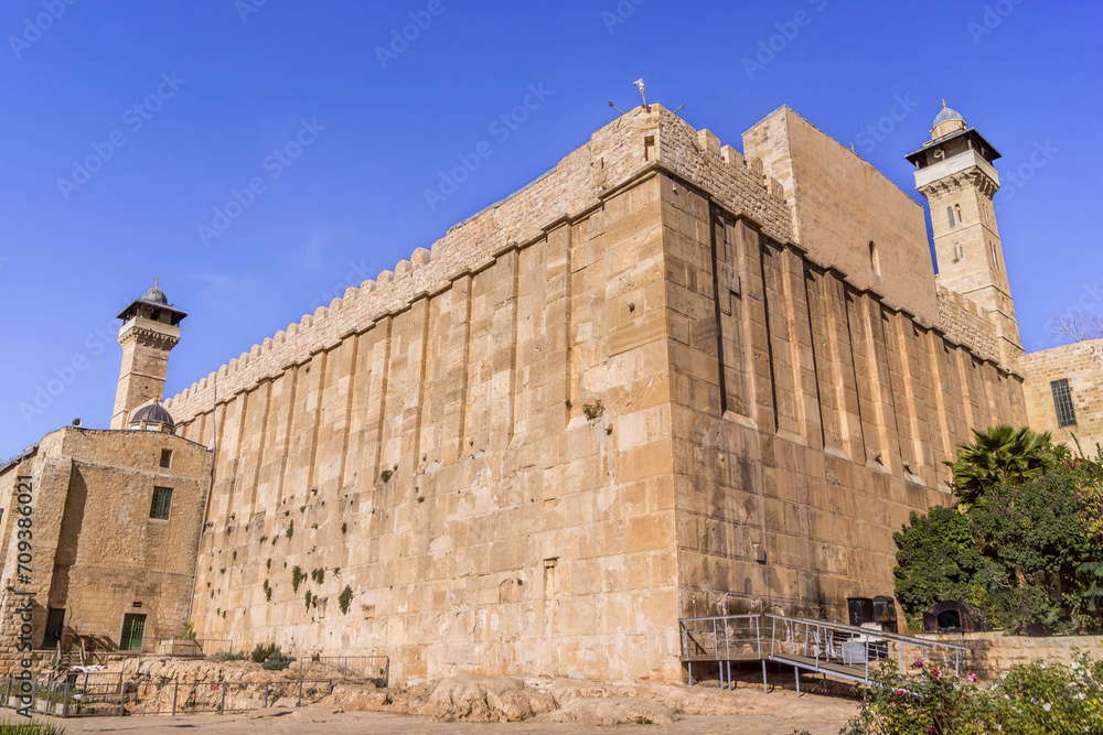 The Cave of the Patriarchs (Tomb of the Patriarchs, Machpelah), a religious shrine, in the downtown of Palestinian city of Hebron, West Bank, Palestine. 