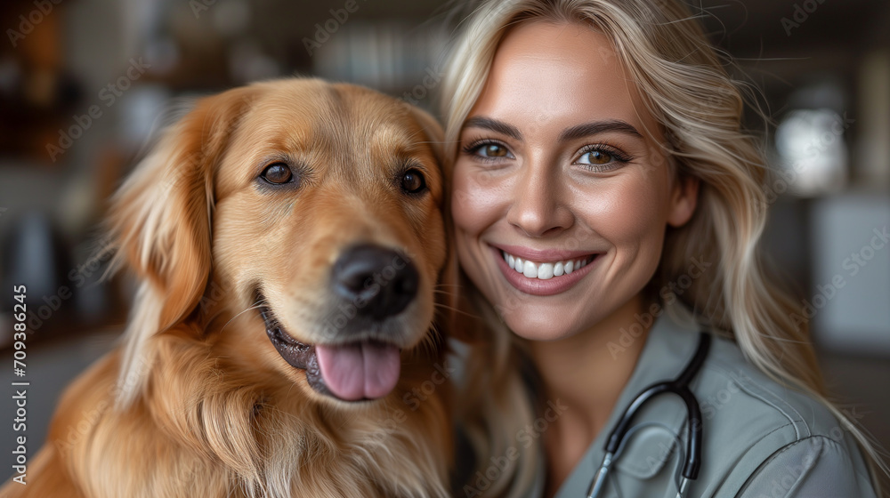 Happy dog and her veterinarian portrait. Happy dog and her veterinarian portrait.