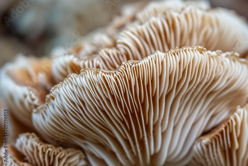 Mushrooms macro close-up. Background with selective focus and copy space