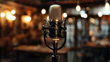 1950's professional microphone in recording studio, Vintage style microphone and tools for record in room.