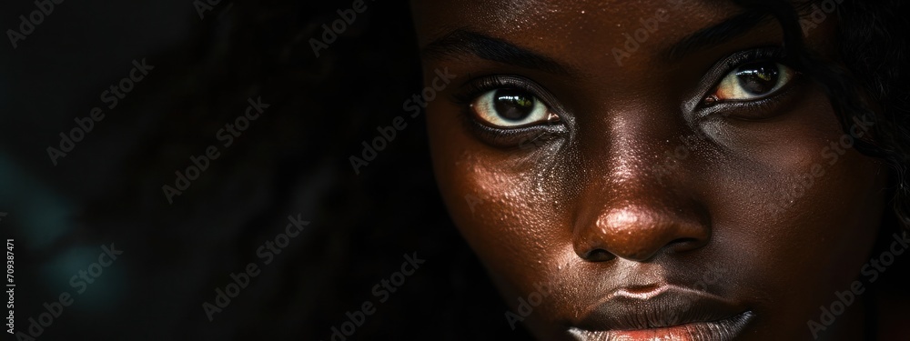 Black Female Fearful Good Looking Background With Copy Space Generative AI Black Female Fearful Good Looking Background With Copy Space Generative AI