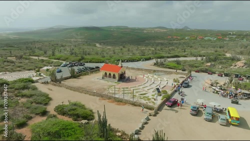 Alto Vista Chapel Aruba drone shot on a cloudy day 