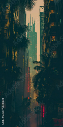 Beautiful Cyberpunk Cityscape with a sunset, Glitchy Animation style | Cyberpunk Wallpaper/Background.