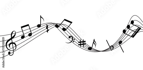 Music note vector sheet icon staff illustration design. Melody music note key sheet background design. photo