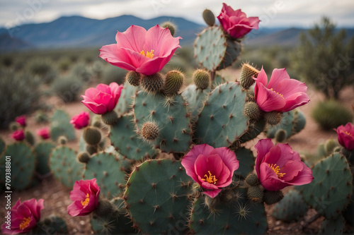 Vibrant Blooming Cactus in a Desert Environment