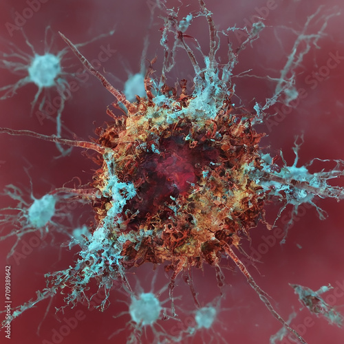 Immune Response - Cells Attacking Virus in Dynamic Microscopic Battle