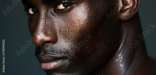 Black Male Feeling Guilty Attractive Backdrop With Copyspace Generative AI photo