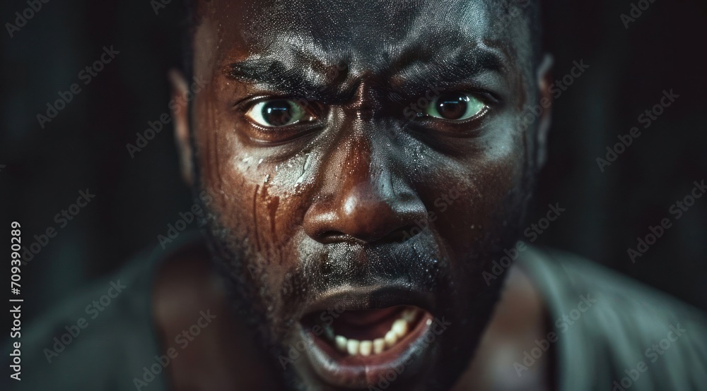 Black Male Horrified Charming Background With Copyspace Generative AI Black Male Horrified Charming Background With Copyspace Generative AI
