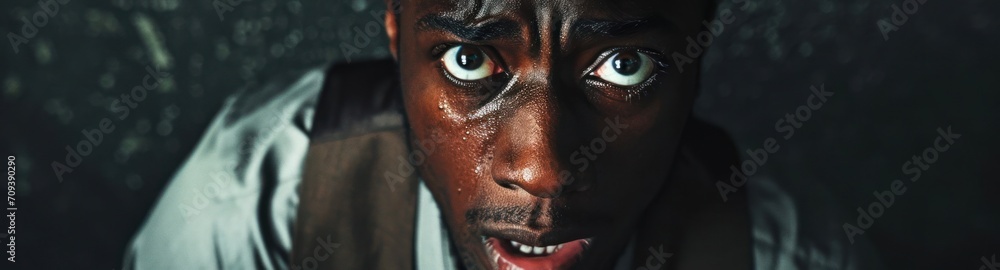 Black Male Horrified Charming Background With Copy Space Generative AI Black Male Horrified Charming Background With Copy Space Generative AI