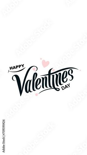 happy valentines day typography handwritten calligraphy with red hearts and cursive letters in vertical 4k  photo