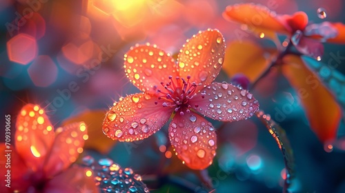 Colorful image of dew on a flower