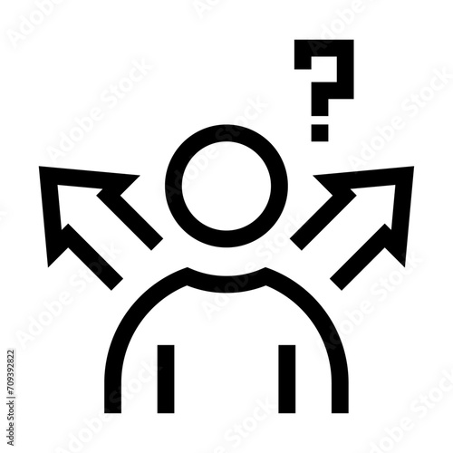 Icono de indeciso. Dilema visual, confusión, duda de selección. Ilustración vectorial