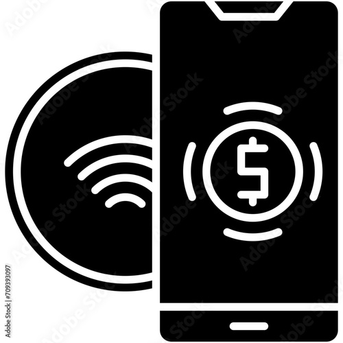 Contactless Payment Icon. NFC Card Pay Pictogram Graphic Illustration. Isolated Simple Solid Icon For Infographic, App and Web Button.