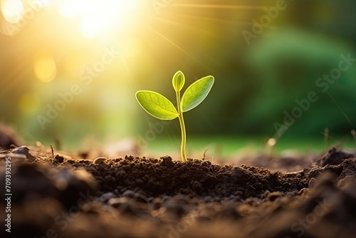 Young plant growing in sunlight, concept of new life and growth. © MyPixelArtStudios