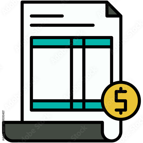 Invoice Icon. Bill Tax Payrol Receipt Pictogram Graphic Illustration. Isolated Simple Filled Line Icon For Infographic, App and Web Button.