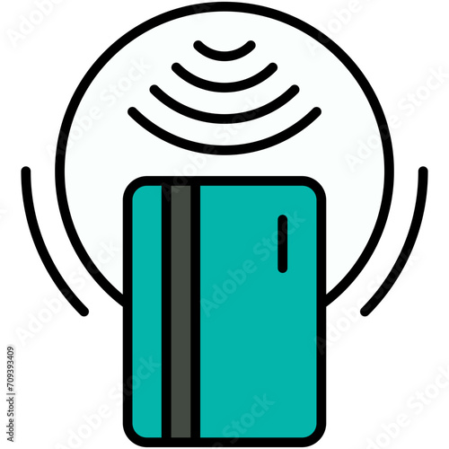 Contactless Payment Icon. NFC Card Pay Pictogram Graphic Illustration. Isolated Simple Filled Line Icon For Infographic, App and Web Button.