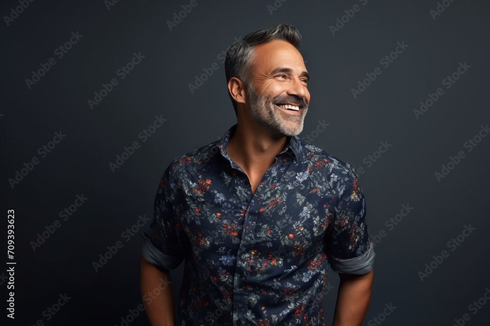 Portrait of a smiling mature man in shirt on dark background. Portrait of a smiling mature man in shirt on dark background.