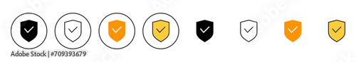 Shield check mark icon set vector. Protection approve sign. Insurance icon