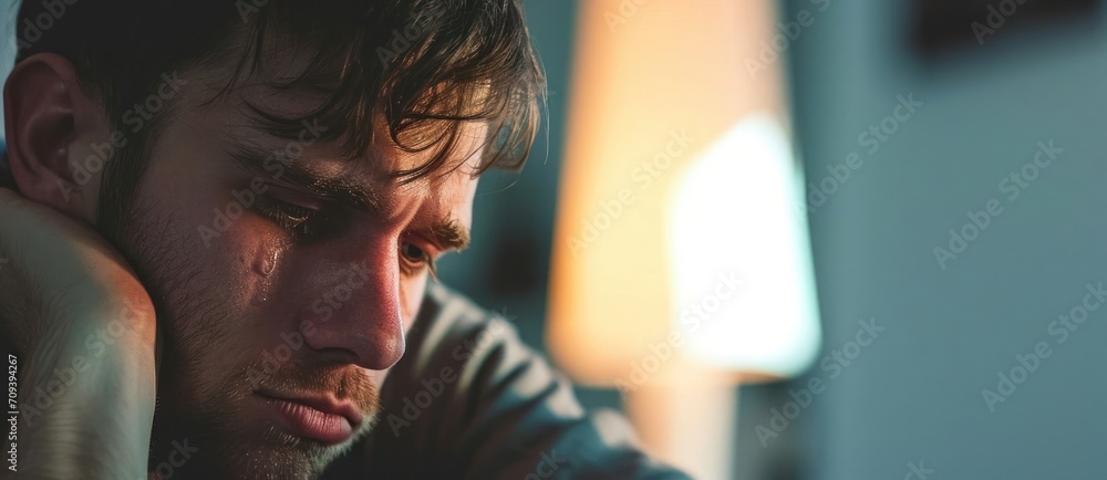 Caucasian Male Depressed Attractive Backdrop With Copy Space Generative AI Caucasian Male Depressed Attractive Backdrop With Copy Space Generative AI