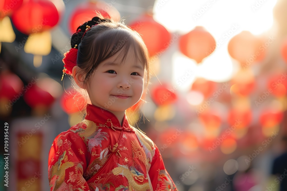 Little Girl Celebrating Chinese New Year in Traditional Festive Chinese Attire Little Girl Celebrating Chinese New Year in Traditional Festive Chinese Attire