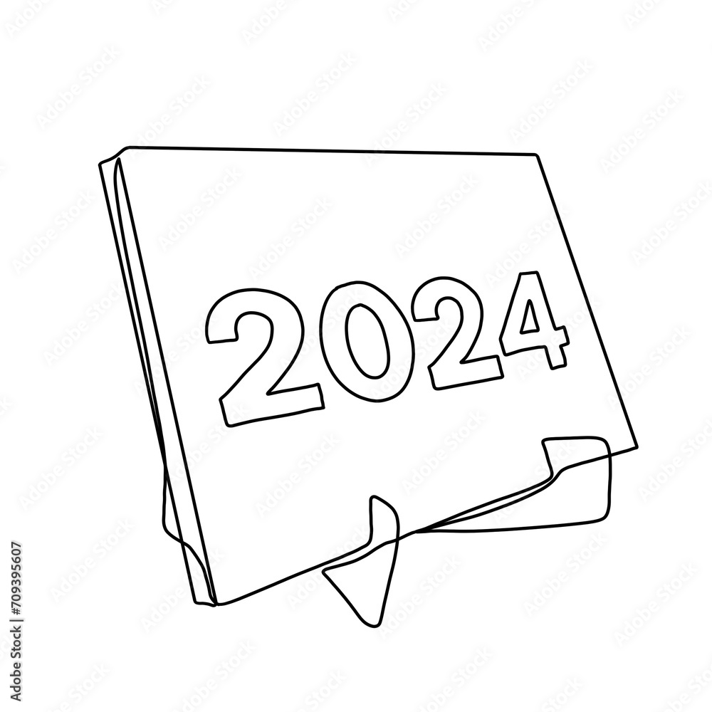 Calendar 2024 one continuous single line art drawing. Calendar 2024 inimal art style. Calendar 2024 continuous line art illustration.