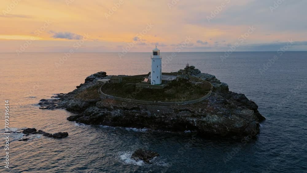 Godrevy lighthouse Cornwall England Britain UK Aerial view Godrevy lighthouse Cornwall England Britain UK Aerial view