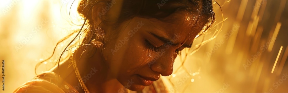 East Indian Female Crying Beautiful Background With Copyspace Generative AI