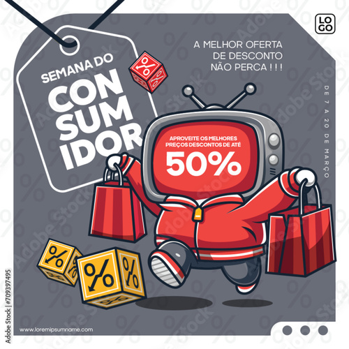 Consumer week social media post template for marketing campaigns in Brazil